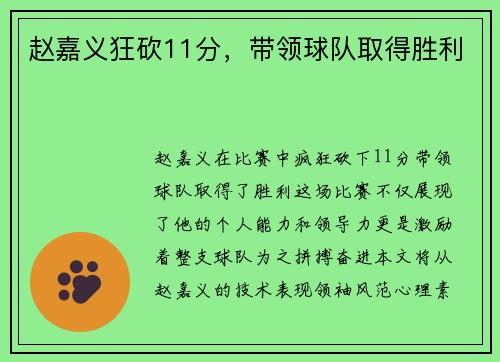 赵嘉义狂砍11分，带领球队取得胜利